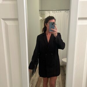 Black Double-Breasted Blazer with Fringe